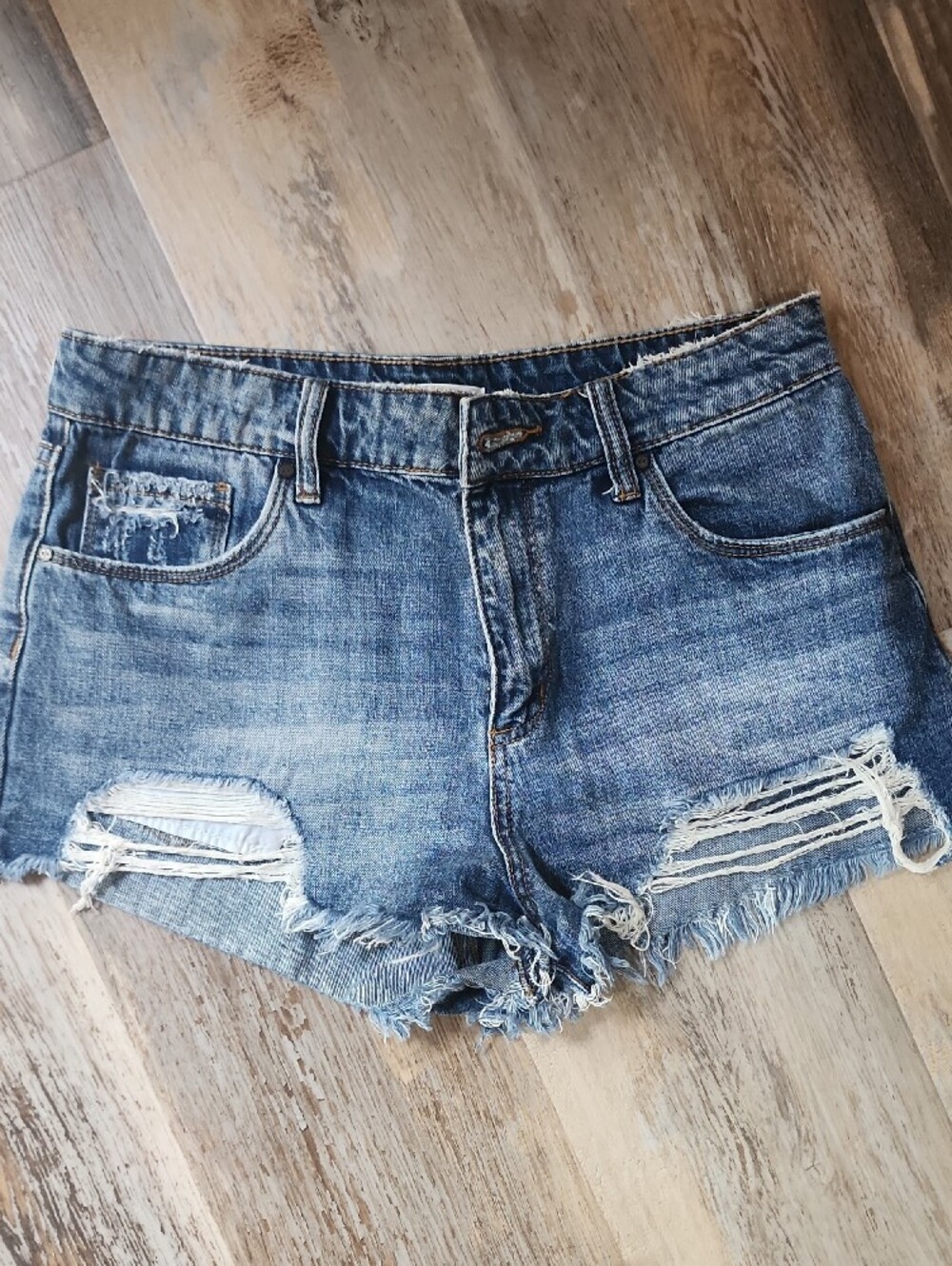 BP Frayed Hem Distressed Denim Shorts - Blue